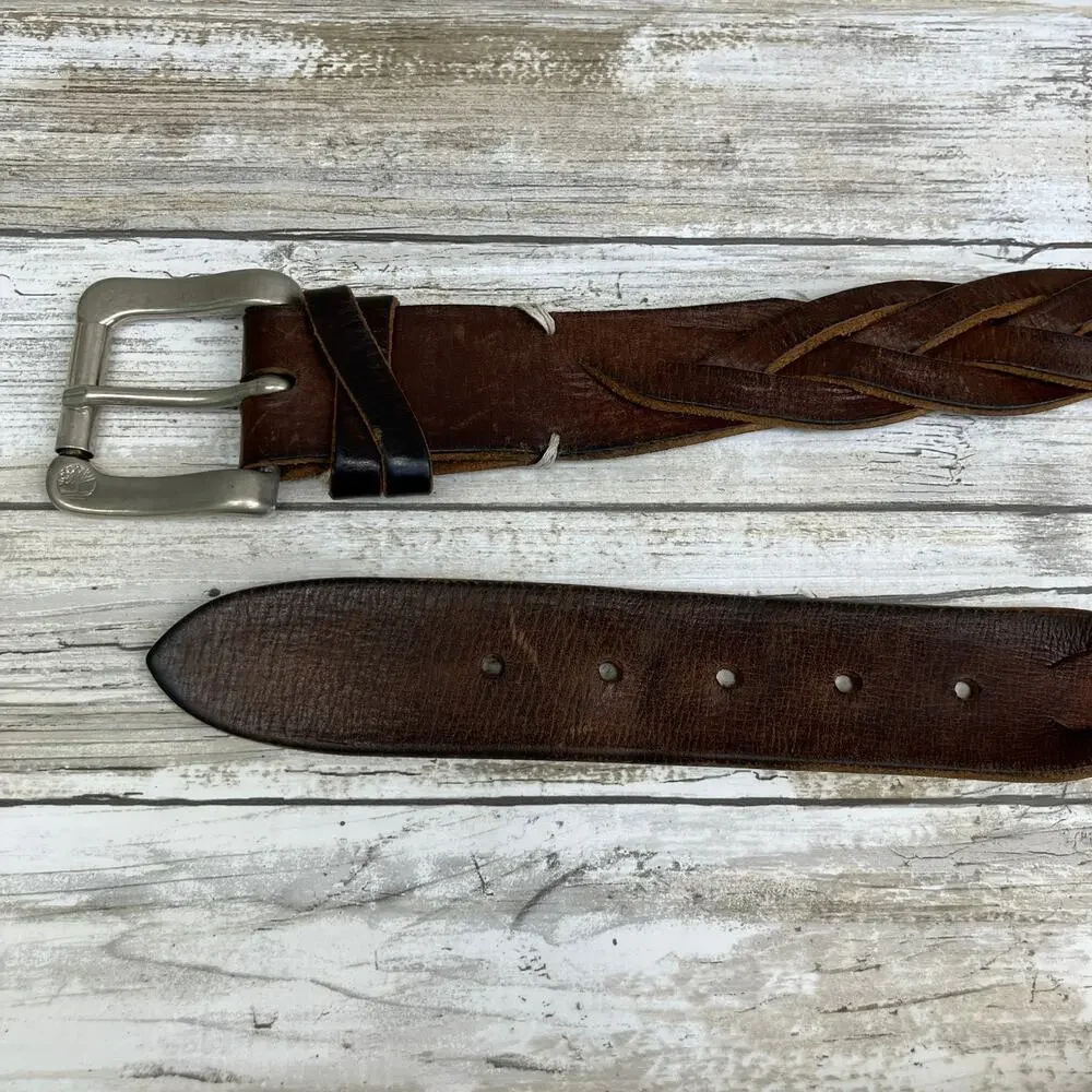 Timberland Western Belt Braided Leather‎ Womens Chunky Small Brown Boho Outdoor